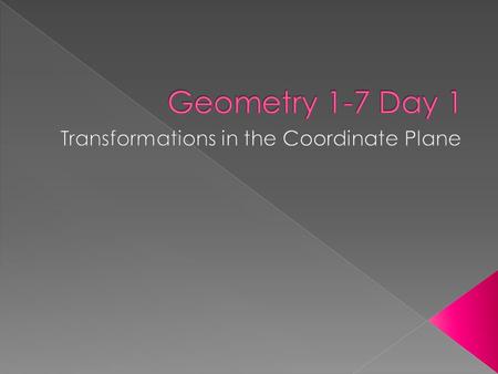  Students will be able… › Identify reflections, rotations, and translations. › Graph transformations in the coordinate plane.