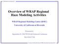 University of California Riverside, ENVIRON International Corporation, MCNC WRAP Regional Modeling Center Overview of WRAP Regional Haze Modeling Activities.