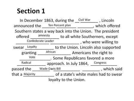 Chapter 17 Section 4 Change in the South pgs. 513-520 By 1876 Reconstruction began to decline due to old ______________ _______________.