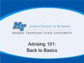 Advising 101: Back to Basics. Title of PowerPoint Advising Tools Catalog Academic Maps Upper-Division Forms Degree Evaluation Jones College Advising Page.