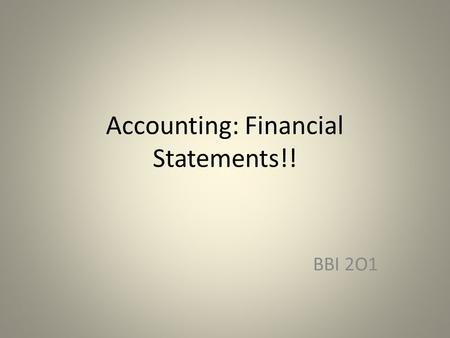 Accounting: Financial Statements!! BBI 2O1. The Balance Sheet Shows a business’s financial position on a particular date The Balance Sheet Equation –