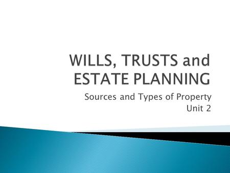 Sources and Types of Property Unit 2.  What is property which can be distributed in an estate?