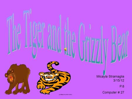Micayla Stramaglia 3/15/12 P.8 Computer # 27 Once upon a time on a sunny day there was a tiger and a grizzly bear. The tiger’s name was Fred and the.