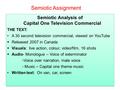 Semiotic Analysis of Capital One Television Commercial THE TEXT: A 30 second television commercial, viewed on YouTube  Released 2007 in Canada  Visuals: