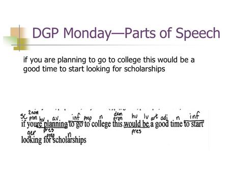 DGP Monday—Parts of Speech if you are planning to go to college this would be a good time to start looking for scholarships.