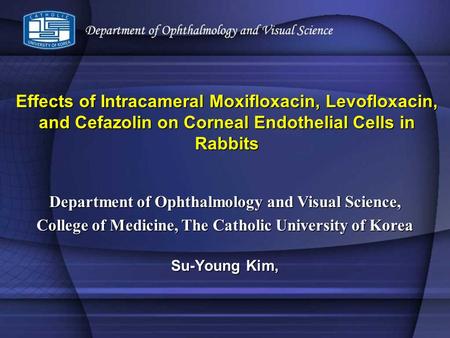 Effects of Intracameral Moxifloxacin, Levofloxacin, and Cefazolin on Corneal Endothelial Cells in Rabbits Su-Young Kim, Department of Ophthalmology and.