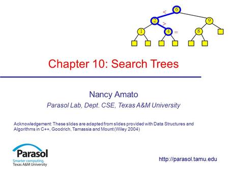 Chapter 10: Search Trees Nancy Amato Parasol Lab, Dept. CSE, Texas A&M University Acknowledgement: These slides are adapted from slides provided with Data.