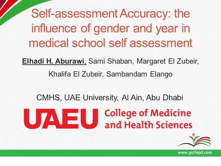 Self-assessment Accuracy: the influence of gender and year in medical school self assessment Elhadi H. Aburawi, Sami Shaban, Margaret El Zubeir, Khalifa.