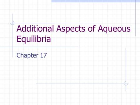 Additional Aspects of Aqueous Equilibria Chapter 17.