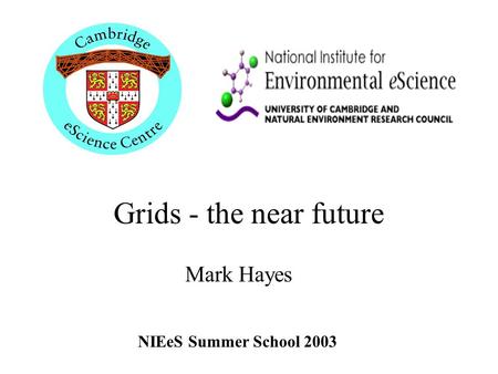 Grids - the near future Mark Hayes NIEeS Summer School 2003.
