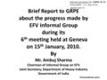 Brief Report to GRPE about the progress made by EFV Informal Group during its 6 th meeting held at Geneva on 15 th January, 2010. By Mr. Ambuj Sharma Chairman.