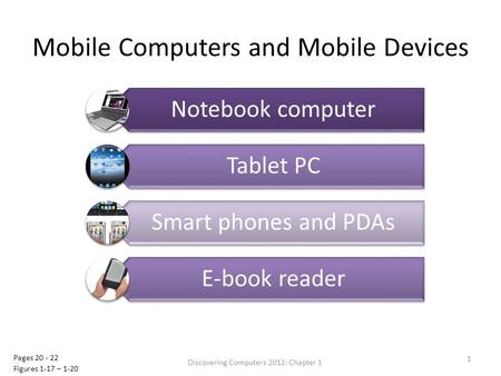 Mobile Computers and Mobile Devices Discovering Computers 2012: Chapter 1 1 Pages 20 - 22 Figures 1-17 – 1-20.