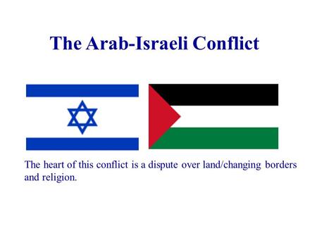 The Arab-Israeli Conflict The heart of this conflict is a dispute over land/changing borders and religion.