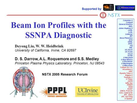 Beam Ion Profiles with the SSNPA Diagnostic Columbia U Comp-X General Atomics INEL Johns Hopkins U LANL LLNL Lodestar MIT Nova Photonics NYU ORNL PPPL.