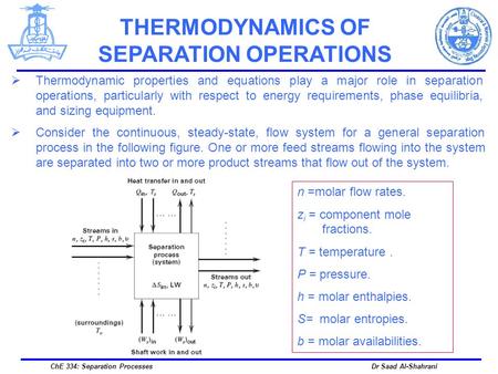THERMODYNAMICS OF SEPARATION OPERATIONS