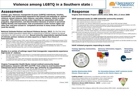 Violence among LGBTQ in a Southern state : Assessment Lesbian, gay, bisexual, transgender & queer (LGBTQ) individuals, families, households, and communities.