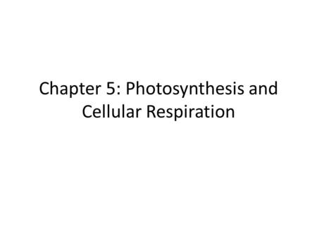 Chapter 5: Photosynthesis and Cellular Respiration.