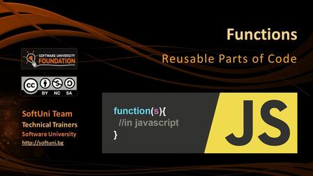 Functions Reusable Parts of Code SoftUni Team Technical Trainers Software University