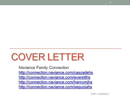 COVER LETTER Naviance Family Connection