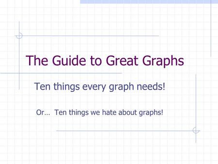 The Guide to Great Graphs Ten things every graph needs! Or… Ten things we hate about graphs!