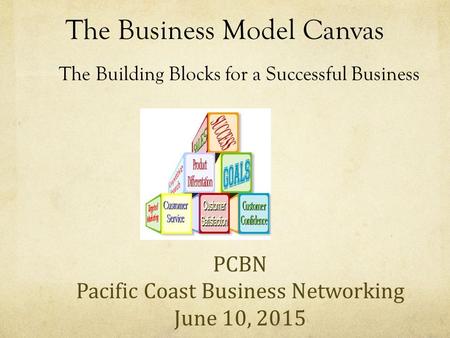 The Business Model Canvas The Building Blocks for a Successful Business PCBN Pacific Coast Business Networking June 10, 2015.