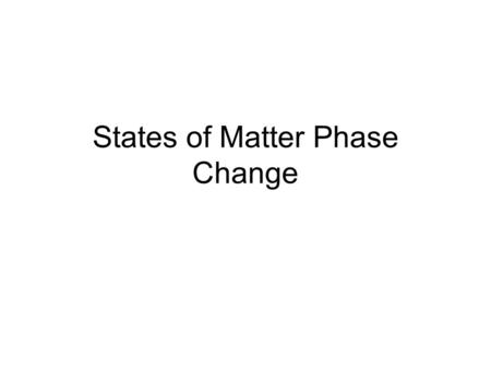 States of Matter Phase Change. Water Water exists on our planet in three states. Ice, water, and water vapor What causes water to be in one phase or another?