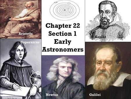 Chapter 22 Section 1 Early Astronomers Aristotle Copernicus Kepler GalileiNewton.