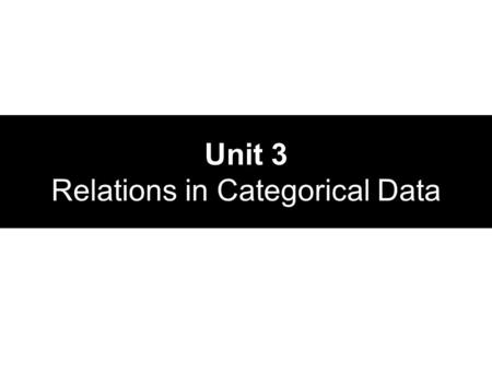 Unit 3 Relations in Categorical Data. Looking at Categorical Data Grouping values of quantitative data into specific classes We use counts or percents.