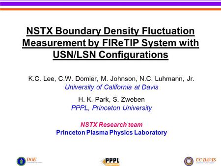 NSTX Boundary Density Fluctuation Measurement by FIReTIP System with USN/LSN Configurations K.C. Lee, C.W. Domier, M. Johnson, N.C. Luhmann, Jr. University.