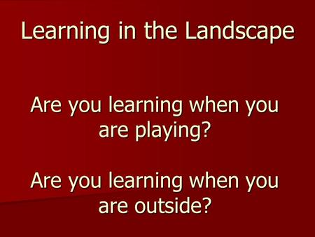 Learning in the Landscape Are you learning when you are playing? Are you learning when you are outside?