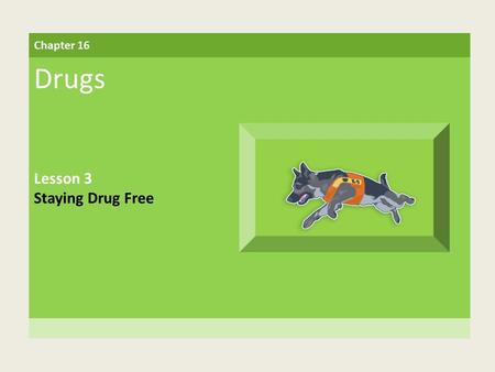 Chapter 16 Drugs Lesson 3 Staying Drug Free. Building Vocabulary drug free A characteristic of a person not taking illegal drugs or of a place where no.