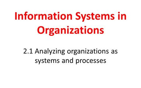 Information Systems in Organizations 2.1 Analyzing organizations as systems and processes.