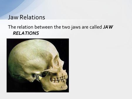 The relation between the two jaws are called JAW RELATIONS Jaw Relations.