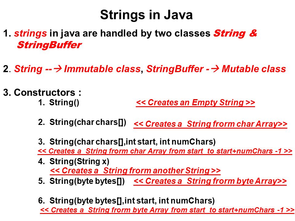 Strings in Java 1. strings in java are handled by two classes String & -  ppt download
