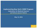 Implementing New York’s DSRIP Program: Implications for Medicaid Payment and Delivery System Reform May 12, 2016.
