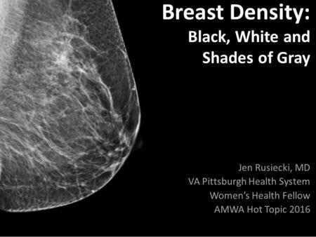 Breast Density: Black, White and Shades of Gray Jen Rusiecki, MD VA Pittsburgh Health System Women’s Health Fellow AMWA Hot Topic 2016.