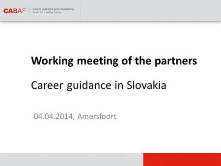 Working meeting of the partners 04.04.2014, Amersfoort Career guidance in Slovakia.