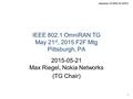 Omniran-15-0029-01-00TG 1 IEEE 802.1 OmniRAN TG May 21 st, 2015 F2F Mtg Pittsburgh, PA 2015-05-21 Max Riegel, Nokia Networks (TG Chair)