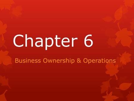 Chapter 6 Business Ownership & Operations. Sole Proprietorship  Advantages:  A business owned by one person  Easy to do  Makes all of the decisions.