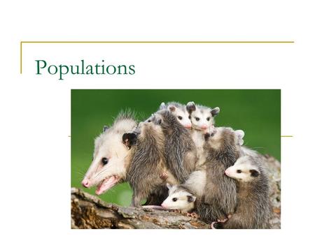 Populations. A population is all the individuals of a species that live in the same area.