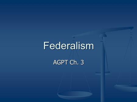 Federalism AGPT Ch. 3. Three Systems of Government Unitary Unitary Confederal Confederal Federal Federal.