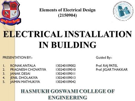 ELECTRICAL INSTALLATION IN BUILDING