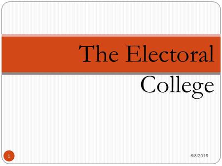 6/8/2016 1 The Electoral College. True or False? 6/8/2016 2 The candidate with the most votes is elected president. Answer: Not necessarily. Ask Al Gore.