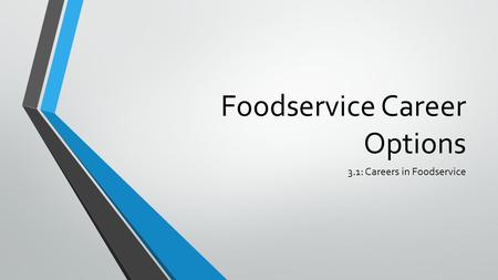 Foodservice Career Options 3.1: Careers in Foodservice.