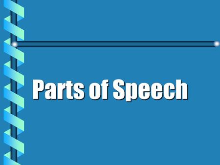 Parts of Speech Nine Parts of Speech Nouns Prono uns Adjectives Adverbs Conjunctions Prepositions Verb s Interjections Articles.