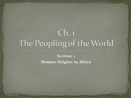 Section 1 Human Origins in Africa Artifact Culture Hominid Paleolithic Age Neolithic Age Technology Homo Sapiens.