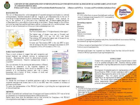 BACKGROUND The use of Benzylpenicillin in the management of suspected meningococcal disease is a national recommendation. Qualified ambulance staff are.