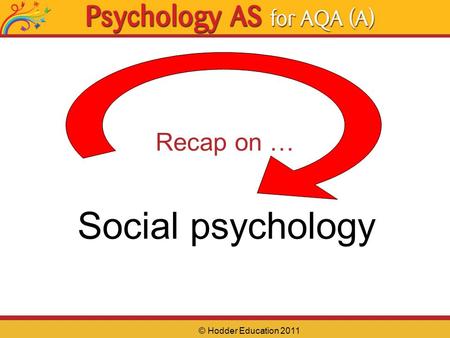 © Hodder Education 2011 Recap on … Social psychology.