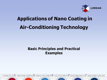 Applications of Nano Coating in Air-Conditioning Technology Basic Principles and Practical Examples LORDAN.