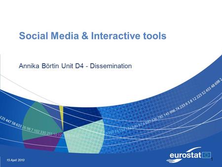 15 April 2010 1 Social Media & Interactive tools Annika Börtin Unit D4 - Dissemination.